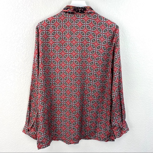 Free People Red Printed Polyester Button Down Top - Picture 2 of 9